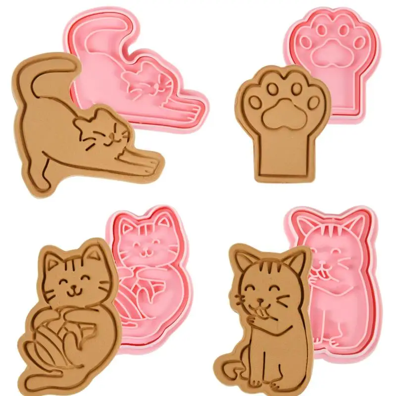 8 stücke Nette Katze Ausstechformen Cartoon Katze Pfote 3D Pressbare Keks Form Gebäck Stempel Küche Backen Hause Backformen Werkzeug kinder Favor