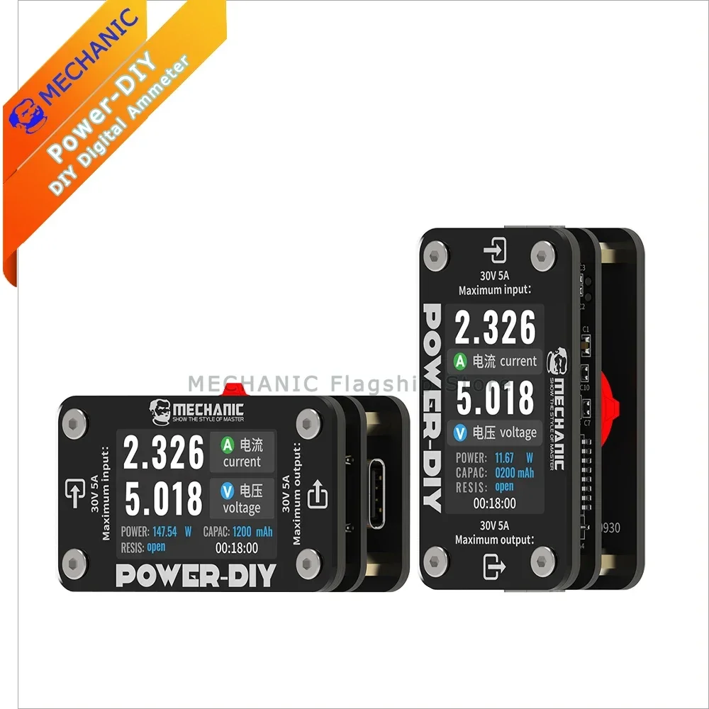 DIY Digital Ammeter MECHANIC Power-DIY Support 30V 5A Testing High Definition Display 360°Screen Rotation Adjustment Ammeter