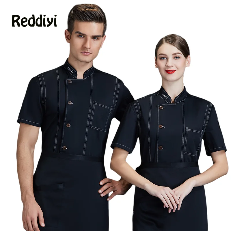 Summer Men's Chef Jacket Hotel Cook Uniform Restaurant Kitchen Clothes Bar Cafe Bakery Female Waiter Work Shirt Short Sleeve