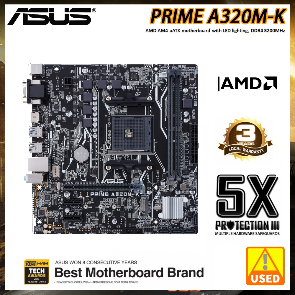 

ASUS A320 Motherboard PRIME A320M-K With AMD A320 Chipset AM4 CPU Socket for Ryzen 3000 Series Processors Micro ATX Form Factor