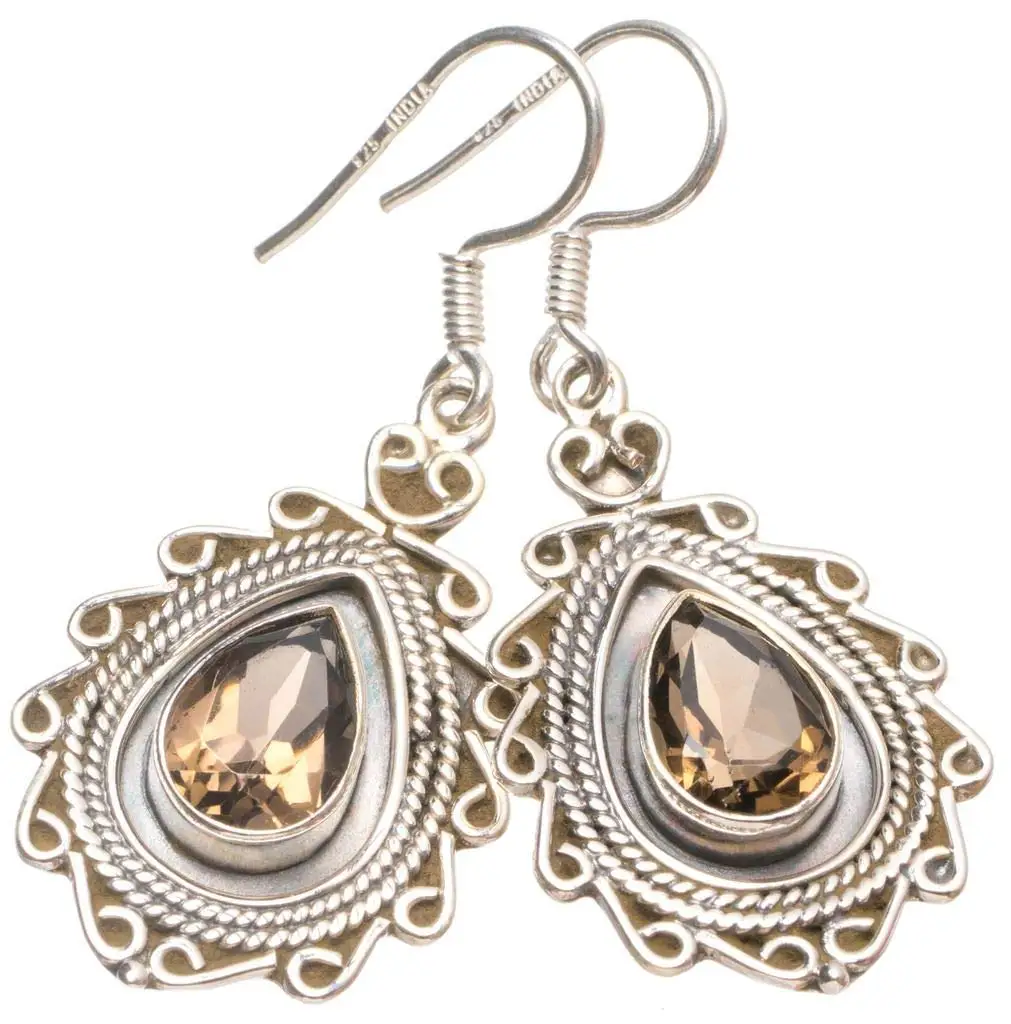 

StarGems® Natural Smoky Quartz Handmade Boho 925 Sterling Silver Earrings 1 1/2" T4559