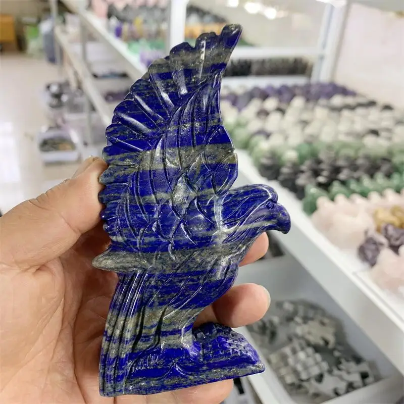 Natural Lapis Lazuli Eagle Carving Healing Fengshui Head Statue Room office Decoration Holiday Gift 1pcs