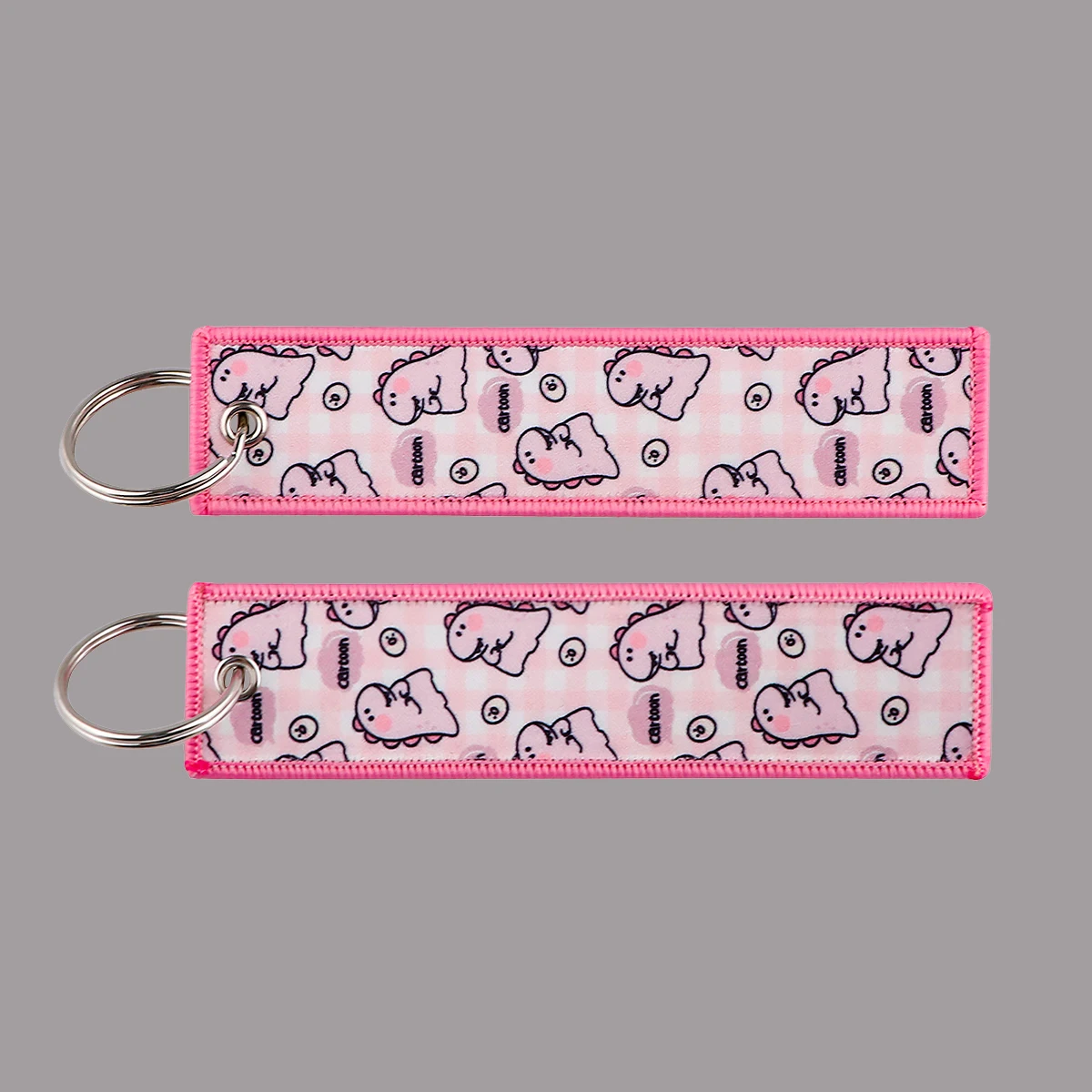 1PCS Cute Pink Dinosaur Embroidery Key Fobs Keychain for Motorcycle Cars Key Holder Jewelry Chaveiro Friends Gifts