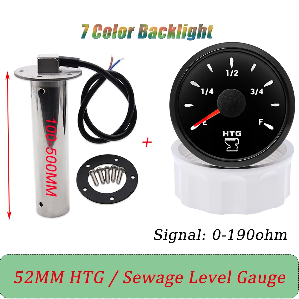 52MM Sewage Level Gague Water Holding Tank Pointer Meter with 0-190ohm HTG Gauges Sensor Universal Car Interior Accessories