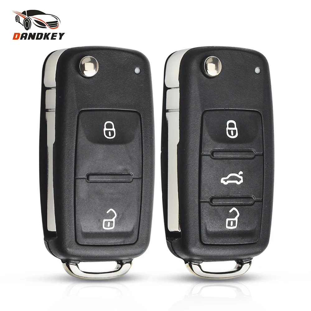 Dandkey NEW 3 Button Flip Fob Remote Folding Key Shell For VW VOLKSWAGEN Tiguan Golf Sagitar Polo MK6 Uncut Blade Fob Key Case