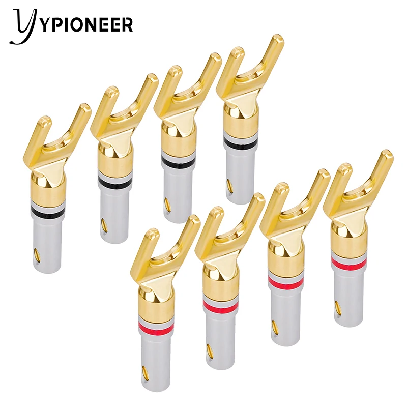 YPioneer P10087ขั้วต่อปลายแหลม8ชิ้น Y ปลั๊ก45องศาชุบทองตัวแปลงสัญญาณเสียงสกรูส้อมสำหรับสายลำโพง DIY