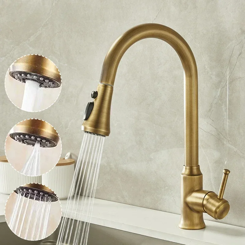 3 Outlet Models Brass Cold and Hot Water Mixer 360° Rotation High End Kitchen Faucet on Sale