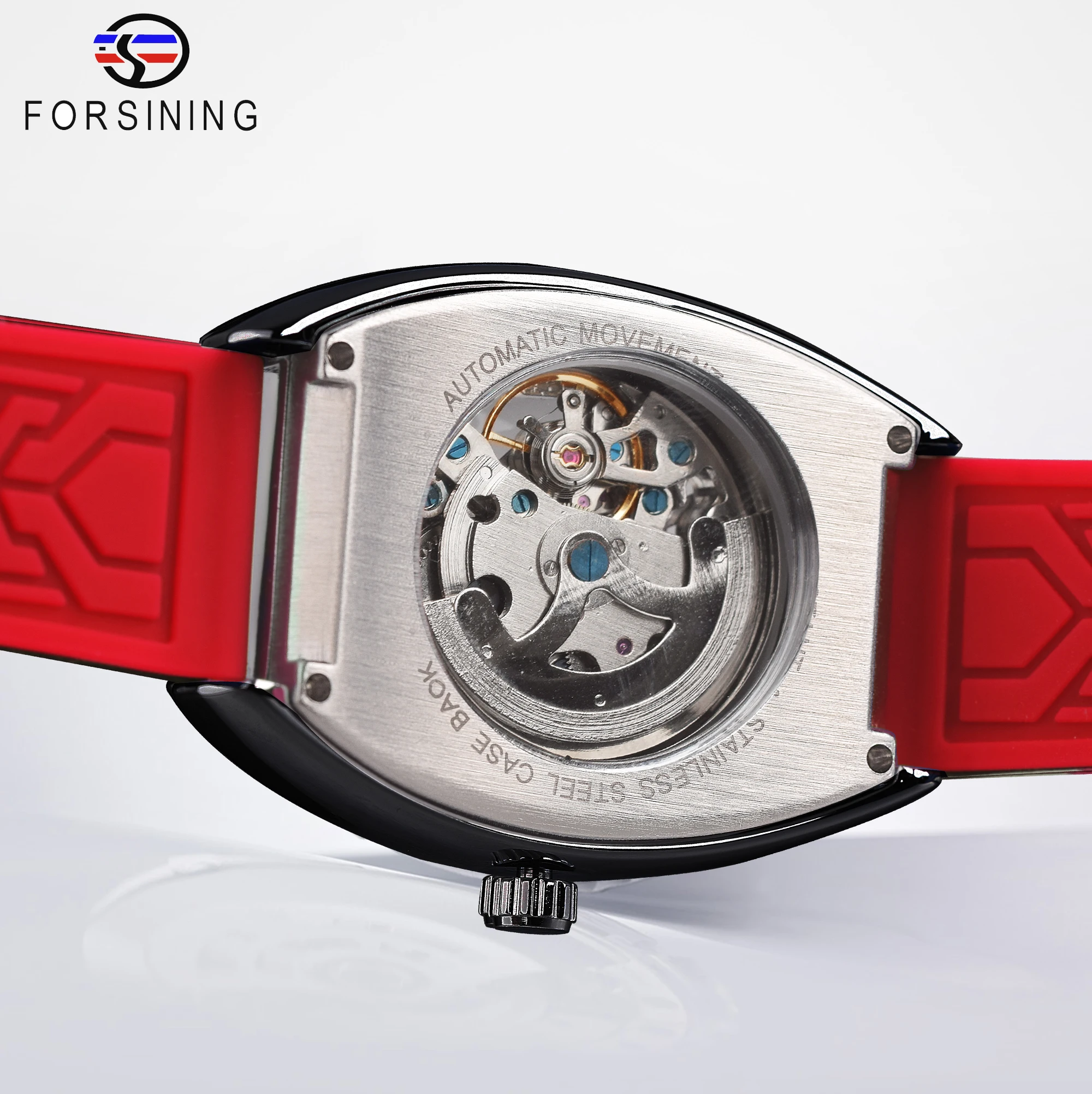 Forsining Fashion Man Luxury Red Design Waterproof Automatic Mechanical Skeleton Watches Luminous With Silicone Strap