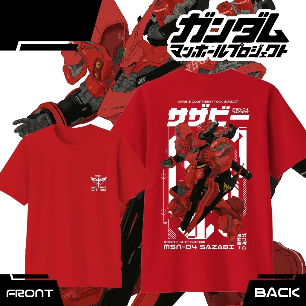Anime GUNDAM MSN-04 Sazabi T-Shirt aus reiner Baumwolle 2026 Sommer Herren- und Damenmode Lässiges Kurzarm-T-Shirt Streetwear