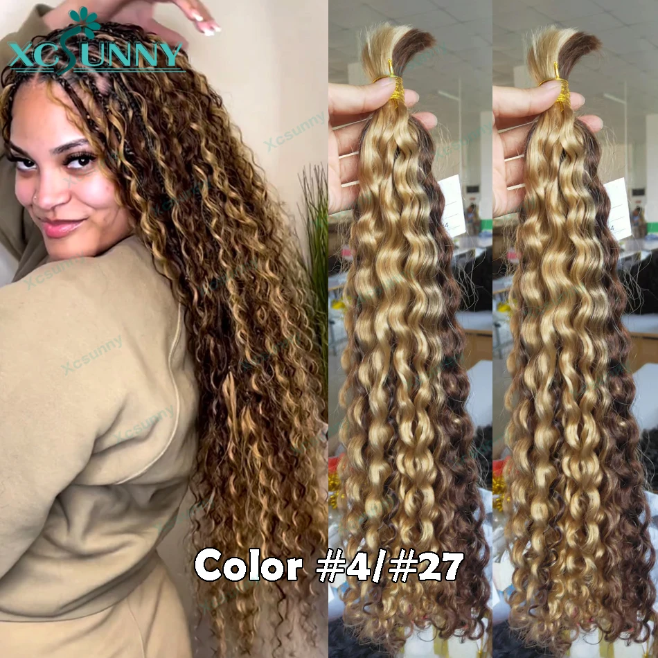 Bulk Curly Human Hair For Braiding No Weft Highlight Loose Deep Wave Double Drawn Boho Bulk Hair Extensions For Braids Wholesale