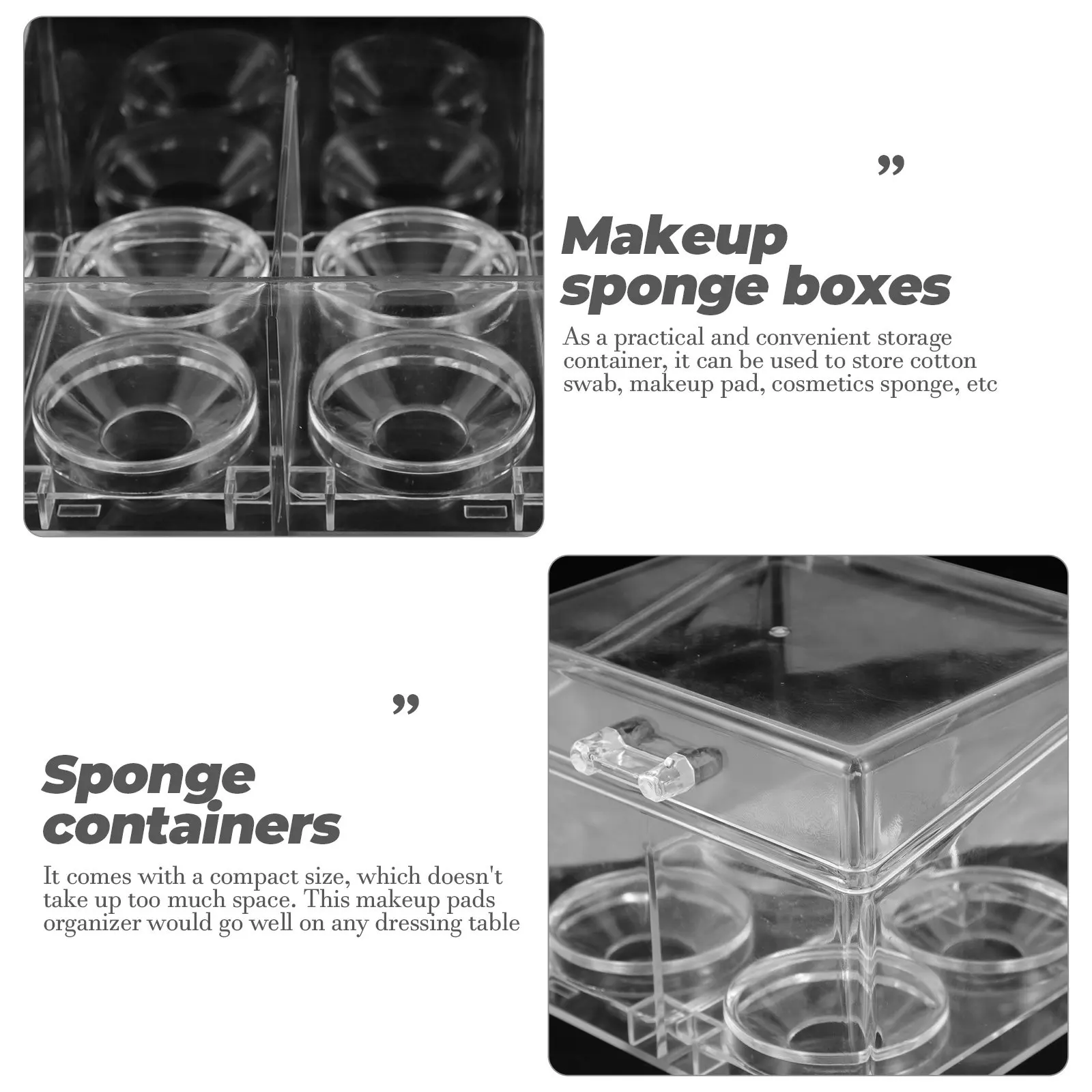 Makeup Sponge Storage Box Clear Multi Grid Desktop Organizer for Cotton Pads Cosmetic Puffs and Accessories