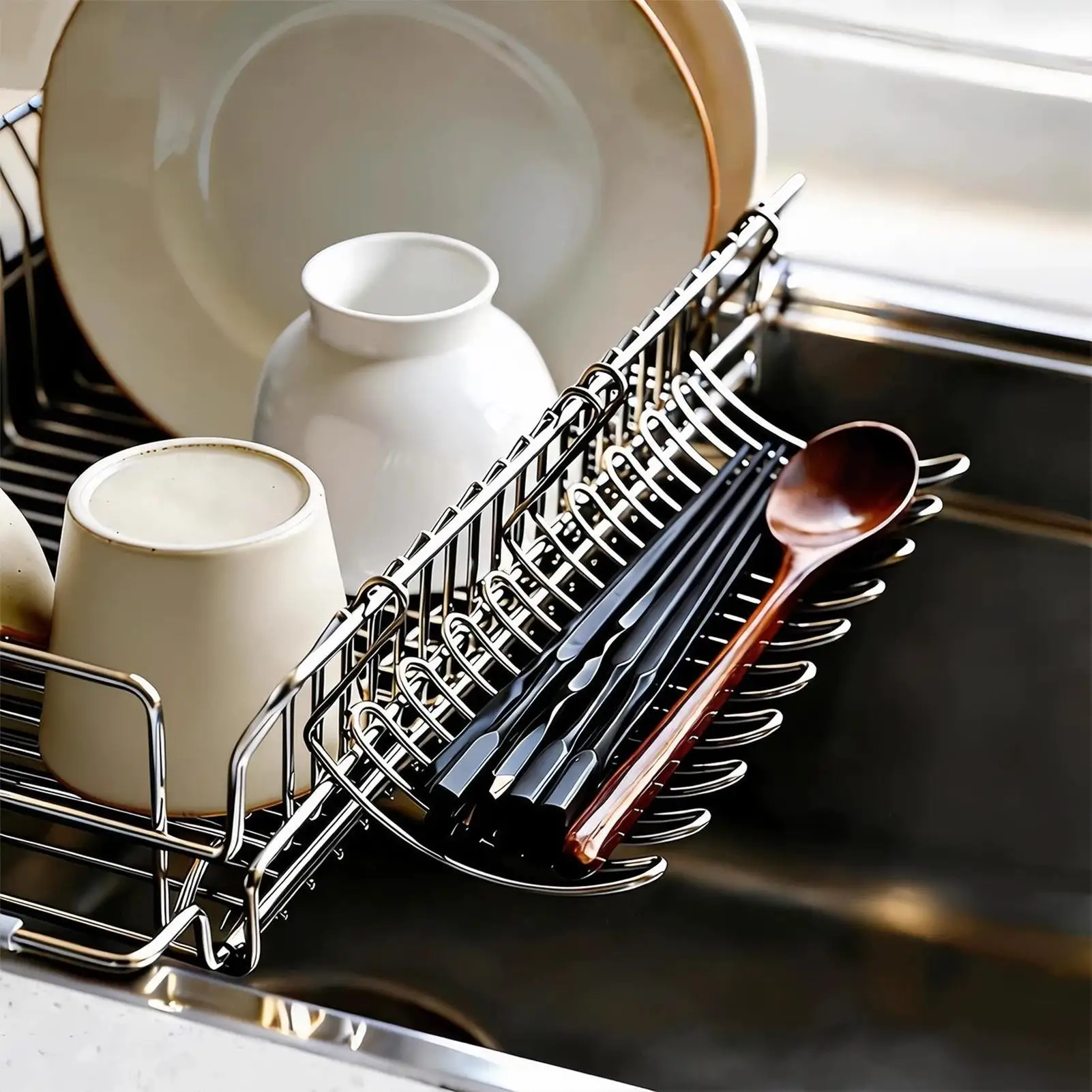 Kitchen Over Sink Rack Expandable Adjustable Stainless Steel Sink Drain Basket Rust Proof Telescopic Colander Cleaning Draining
