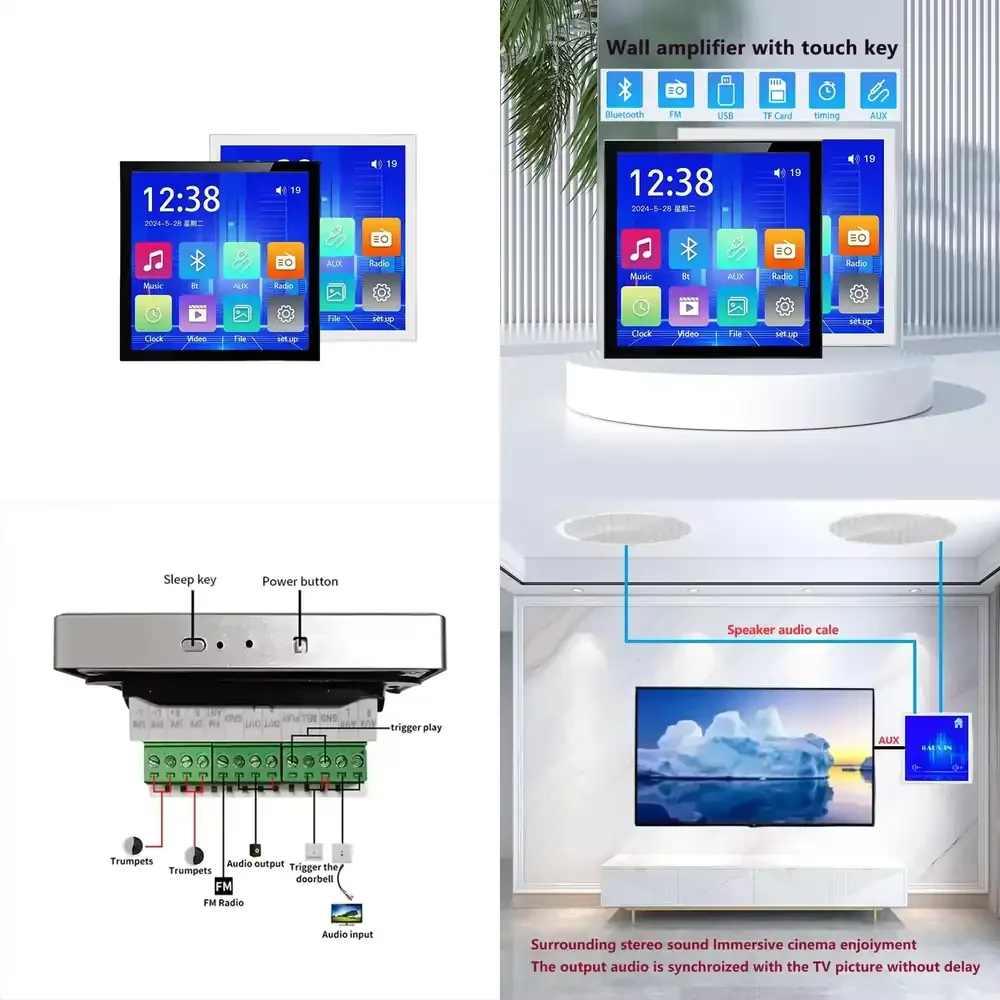 

4 Inch Wall Mounted Smart Home Music Amplifier Touch Screen for Bluetooth Audio Receiver 4x25W 2x25W Background Music System