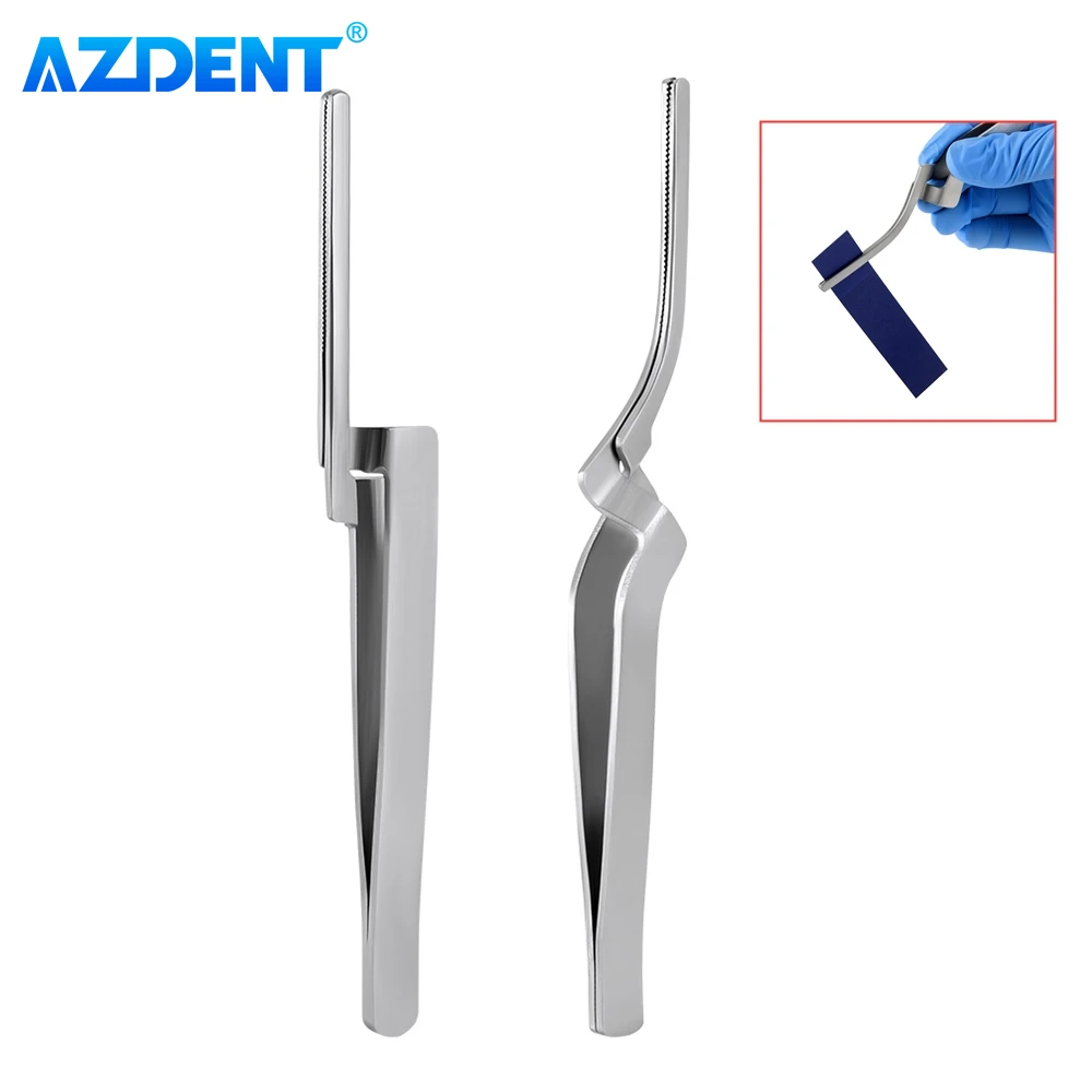 AZDENT Dental Occlusal Paper Tweezers Straight Curved Bite Articulating Paper Holder Serrated Plier Forcep Tool Stainless Steel