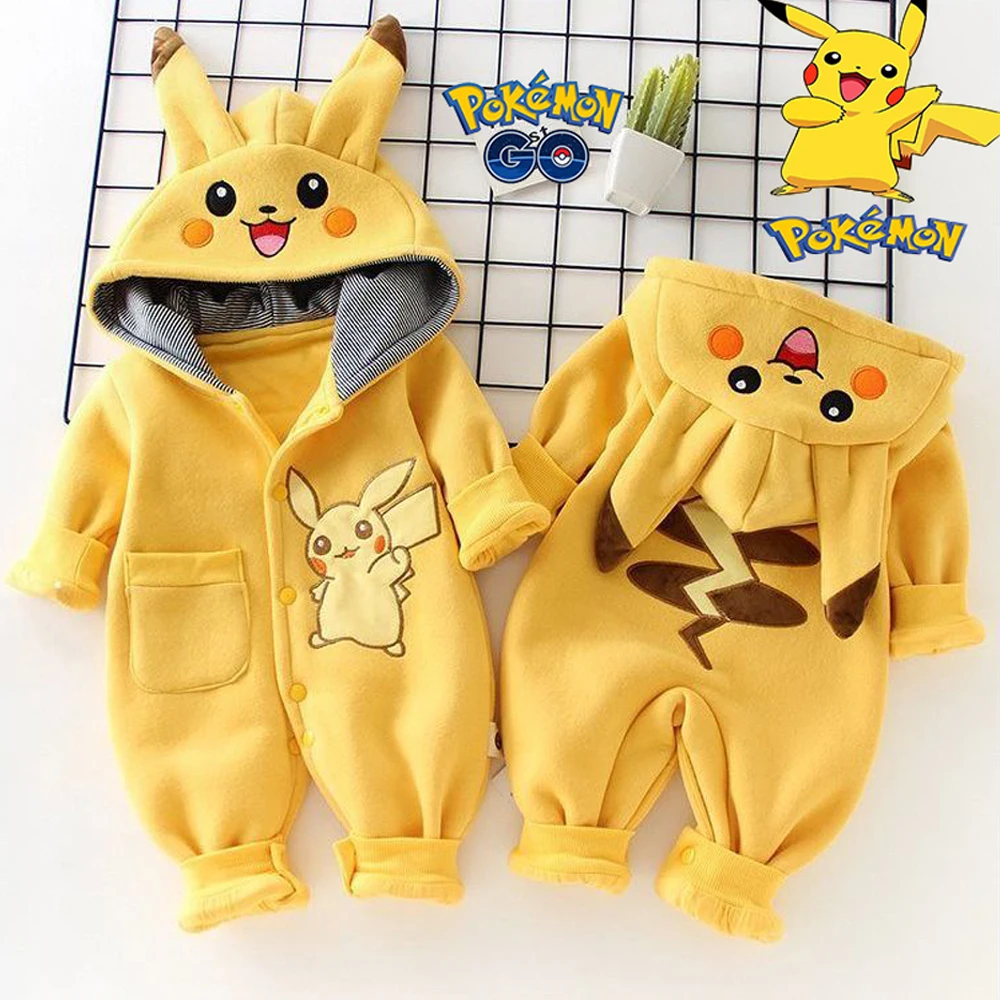 Cartoon Pokemon Pikachu Baby Pyjamsa Newborn Winter Long-sleeved Clothing Kids Rompers Babies Toddler\'s Clothes Costume Onesie