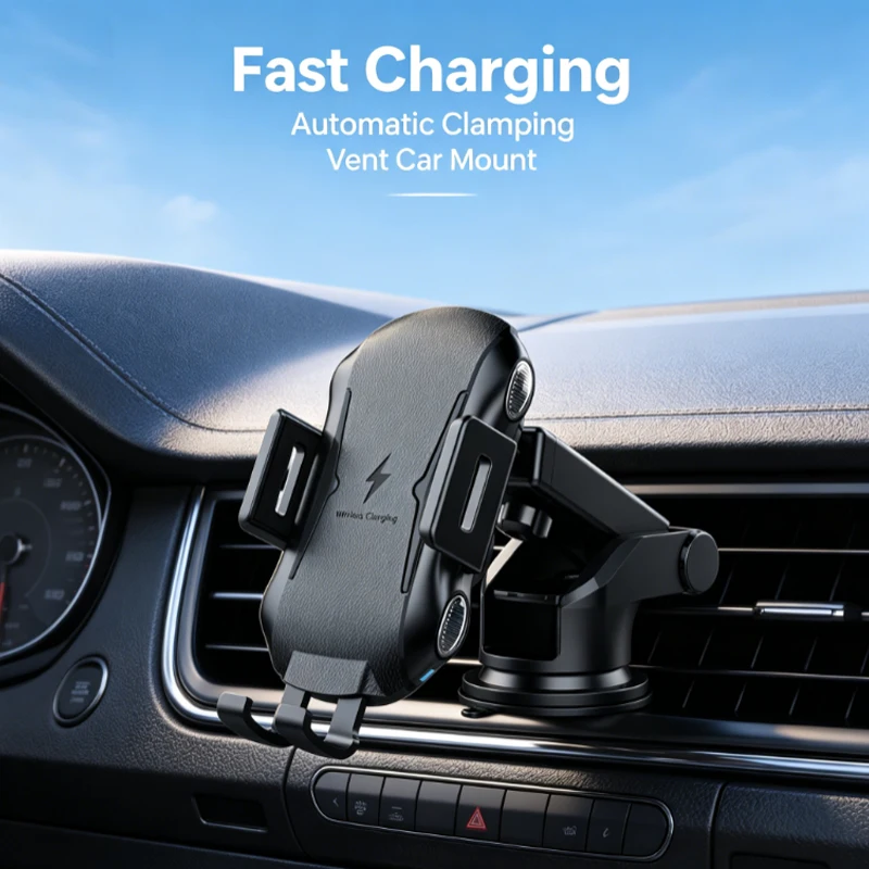 Car Rotatable Wireless Charger With Holder 15W Fast Charge For iPhone 16 15 14 13 Magnetic Car Holder Charger Vent Auto Shrink