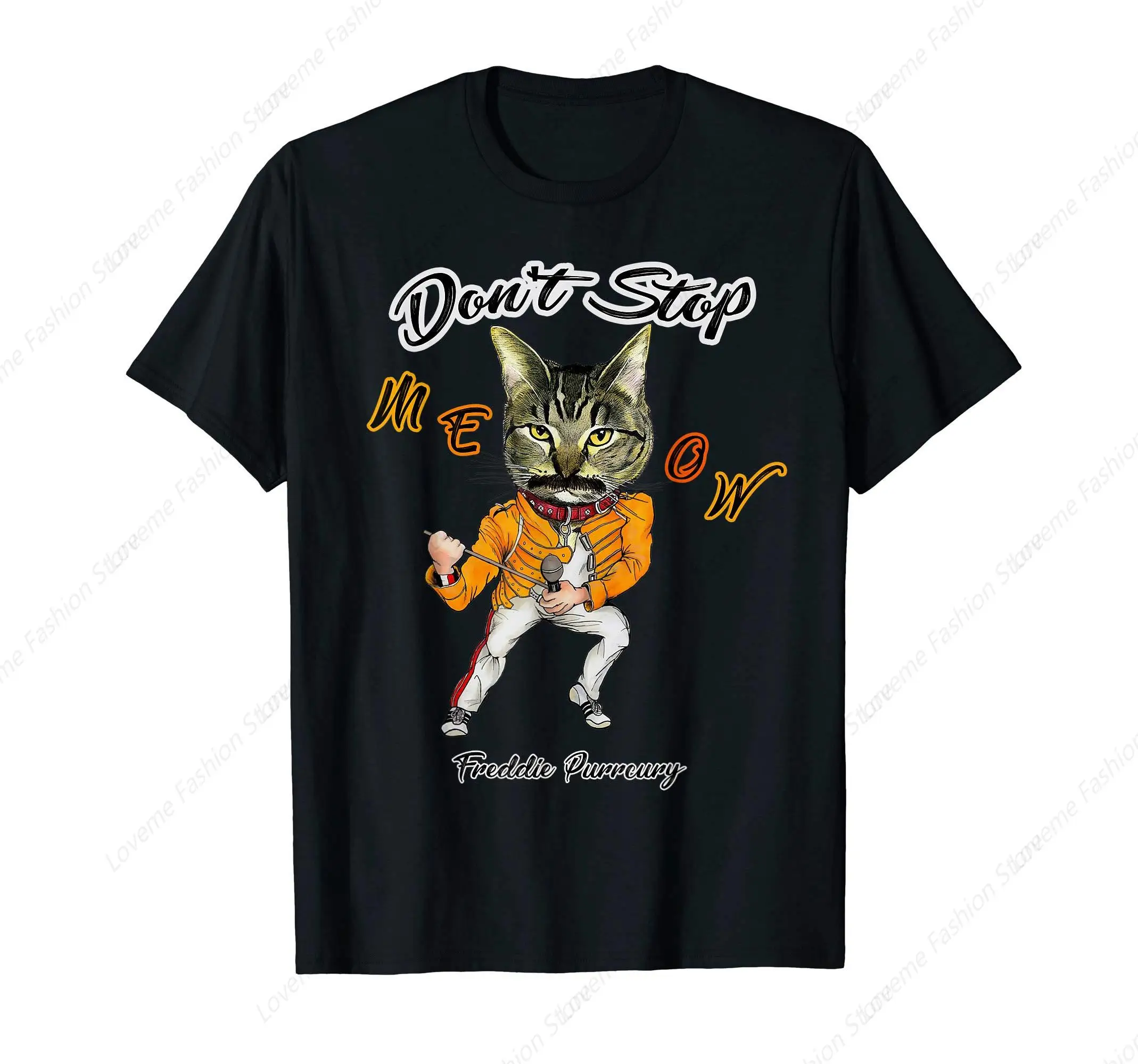 Freddie Purrcury Funny Cat Don't Stop Meow T-Shirt Summer Men's T-shirt For Men's Short Sleeved Top Fashion Simple Casual Shirt