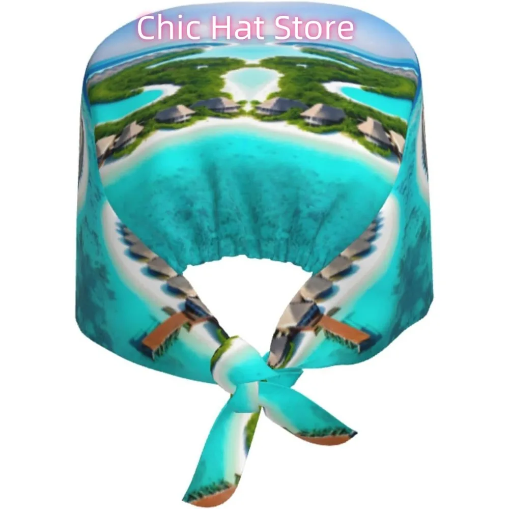 قبعة عمل للتنظيف بطبعات مشهد جزر المالديف للنساء والرجال، قابلة للتعديل، قابلة للتنفس باللون الأسود #2