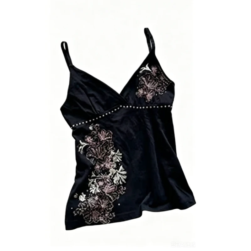 Women's Y2K floral print tank top V-neck slim shoulder strap retro spicy girl top 2026 new item