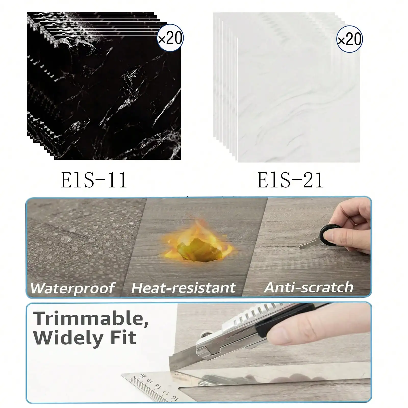 40Pcs 30*30cm Self-Adhesive Wall & Floor Tiles, 3D Marble Ceramic Texture Vinyl Sticker, Aluminum Foil Foam Cushioning Backing, Waterproof Fireproof Moisture-Proof, Easy Peel And Stick DIY Decor For Kitchen, Living Room, Bedroom Home Decoration view 4