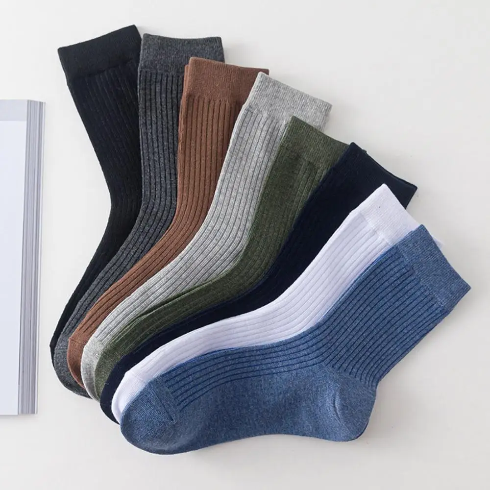 

4 Seasons High Quality Male Solid Color Knitting Rib Business Crew socks Men Dress Socks Cotton Socks Men's Socks