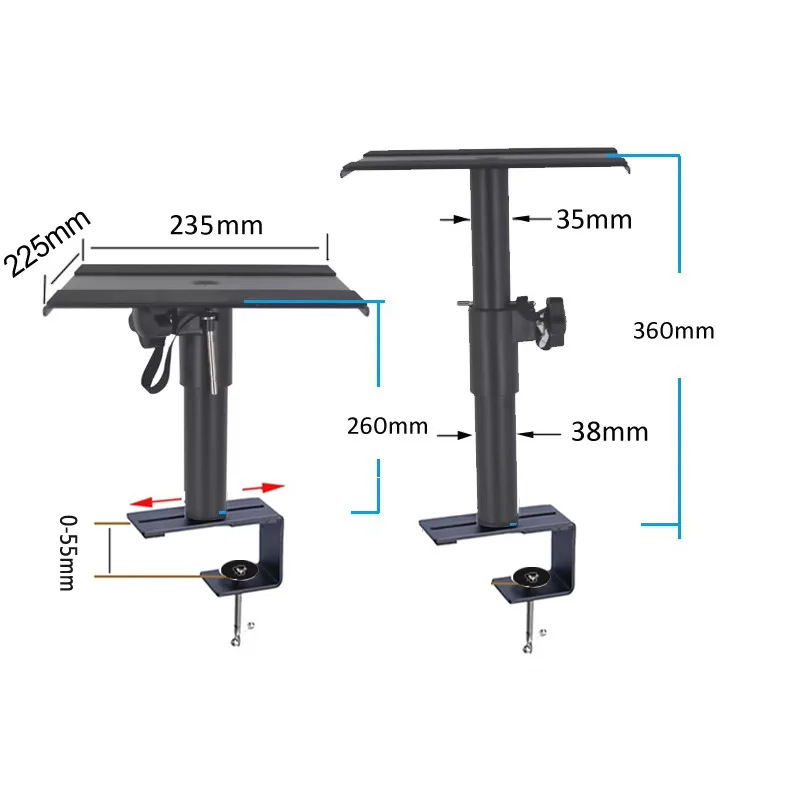 (1 쌍 = 2pc) XP-07 360 회전 높이 조절 가능 범용 스피커 데스크탑 스탠드 라우드 스피커 박스 홀더 마운트 이동 클램프 26-36cm