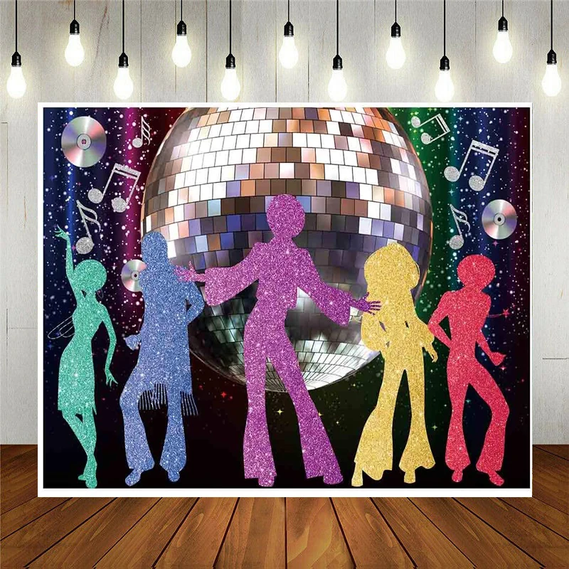 

Disco Ball Backdrop Neon Back To 70s 80s 90s Let's Crazy Glow in Birthday Party Decor Supplies Music Photography Background