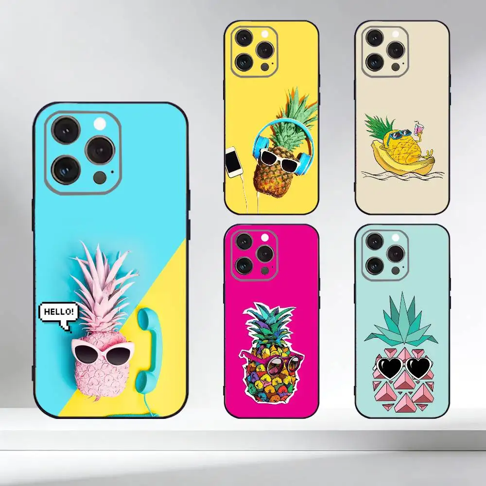 

Summer P-Pineapple Phone Case For iPhone 17,16,15,14,13,12,11 Plus,Pro Max,XS,Soft Silicone Black Cover
