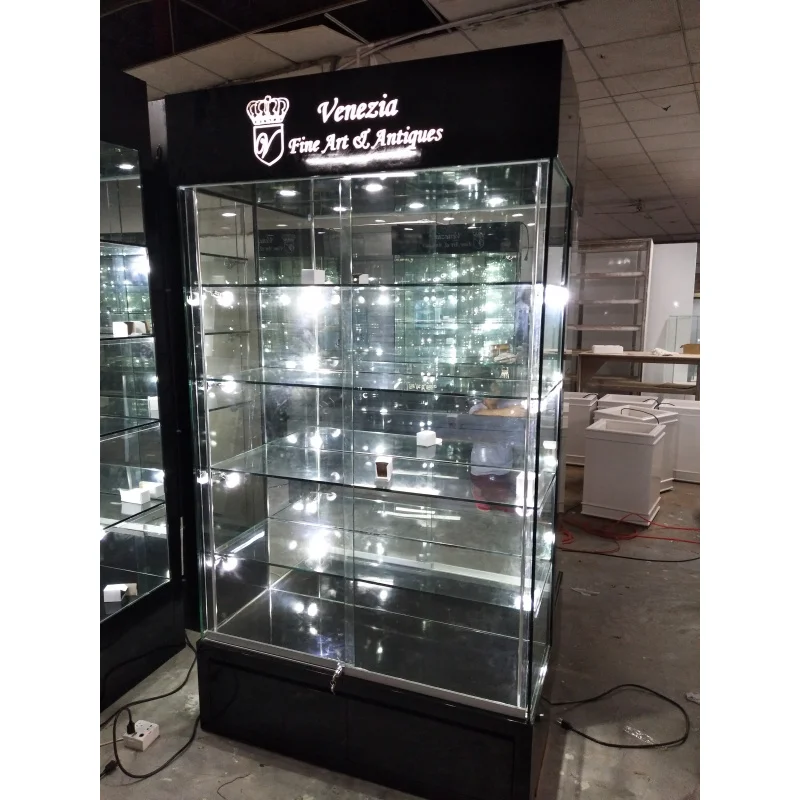 customized.Mirror Backing Jewelry Store Showroom Showcases Jewelry Wall Cabinet Retail LED Glass Showcase Fixture