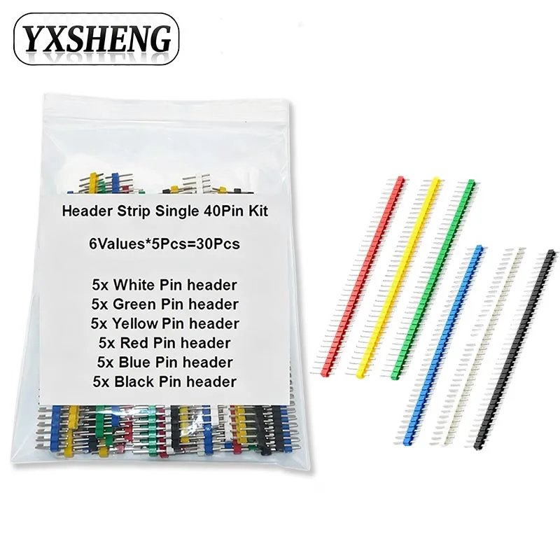 30PCS 40 Pin Breakable Header KIT 6Value x 5pcs 2.54mm Single Row Male Connector Kit PCB Strip For Arduino