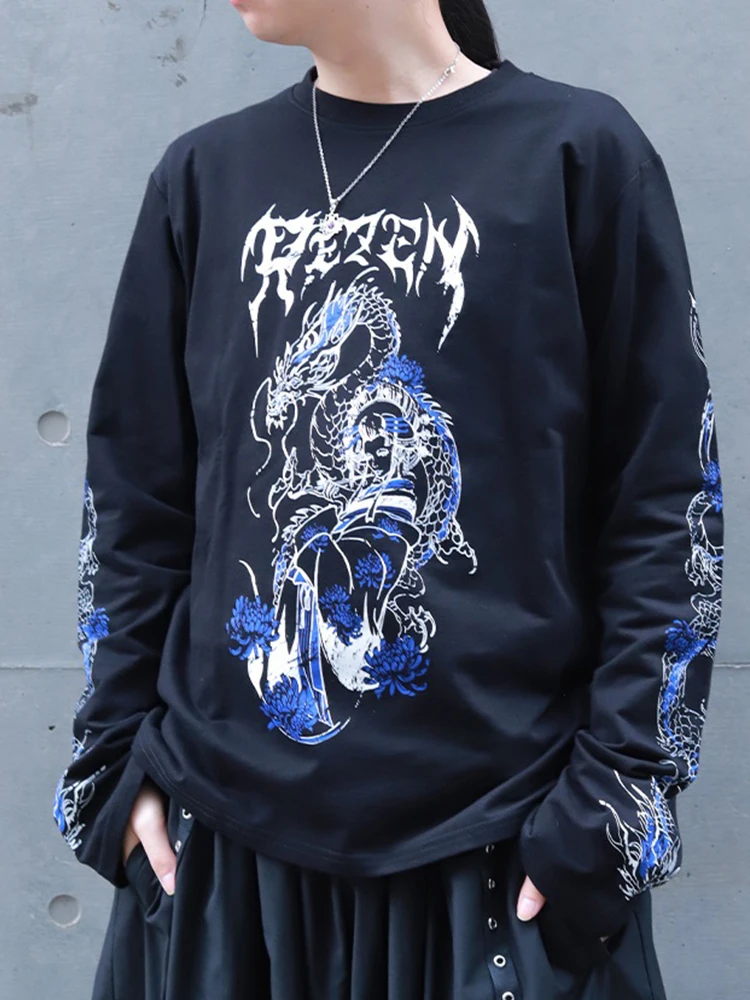 

Хлопковая футболка Ele Long Sve для мужчин и женщин с узором в виде хризантем от Axes Femme, удобная, дышащая, из экологически чистого хлопка.