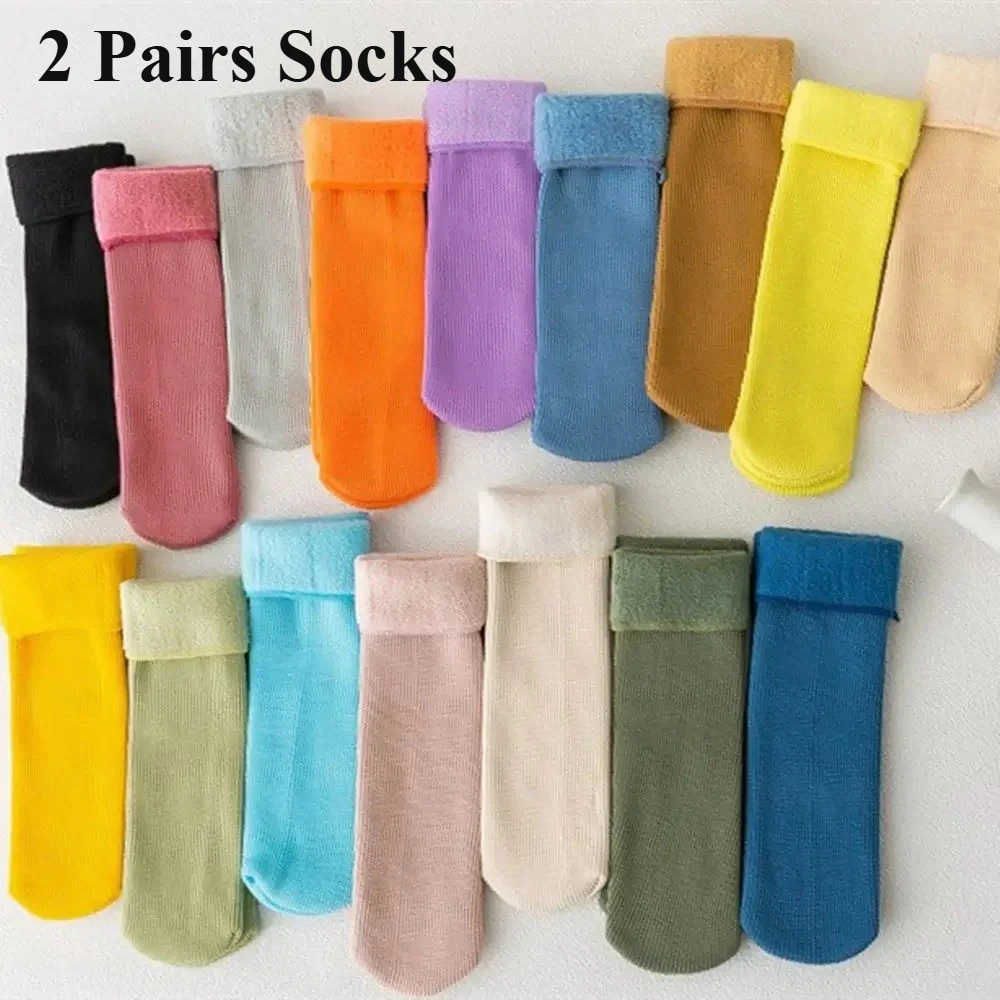 2Pairs Winter Wamer Socken Kinder Samt Verdicken Nahtlose Hause Boden Socken Schnee Thermische Halten Schlafen Socken Für Jungen Mädchen