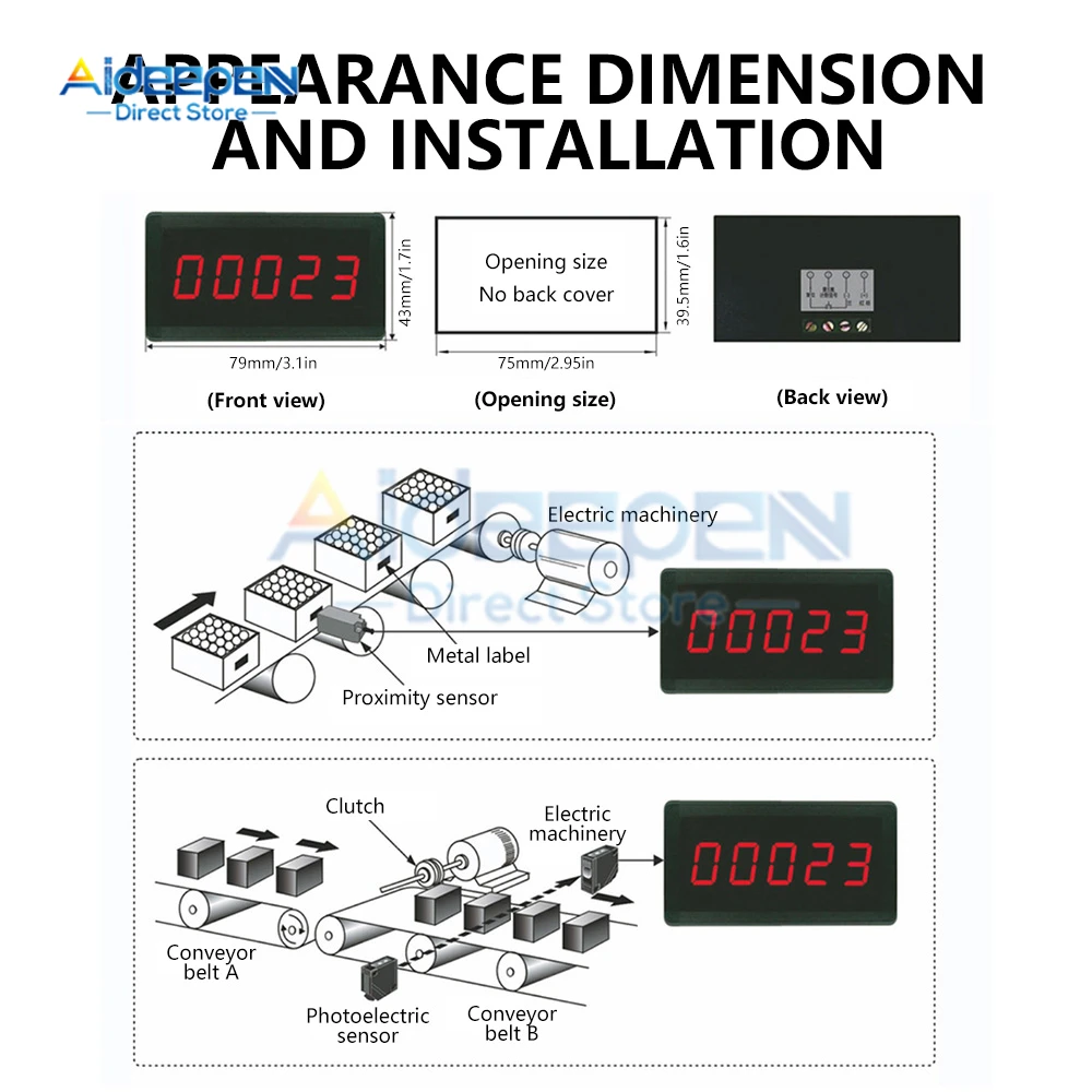 DC 12-24V RS5135 0.56 Inch LED Five Digit Counter 0-99999 Large Screen Electronic Counter For Industrial Production Metering