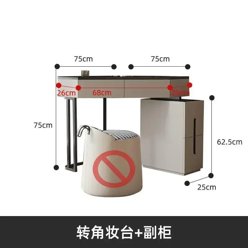 Vaidade de canto triangular moderna de luxo com espelho LED Penteadeira de maquiagem de grande capacidade com gavetas economiza espaço Móveis