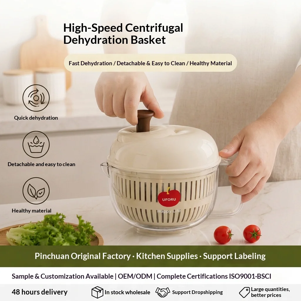 Drain Basket Household Kitchen Multifunctional Hand Crank Fruit and Vegetable Dehydrator Layered Removable Salad Vegetable Basin