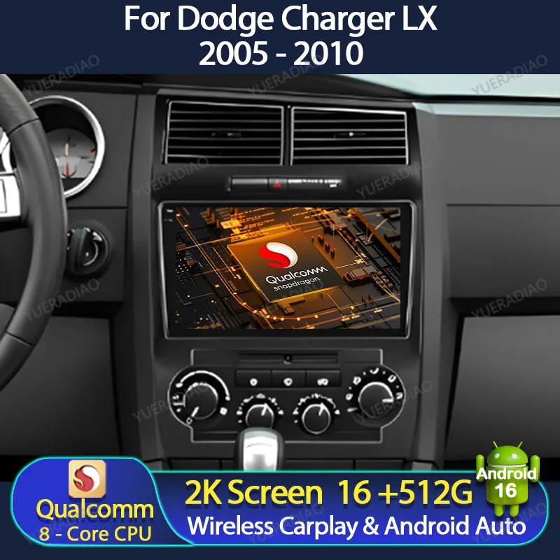 Radio para Auto Android 16 para Dodge Charger LX 2005 - 2010, para Dodge Magnum 2 2003 - 2007, GPS NAVI QLED Qualcomm 2DIN 4G WIFI BT