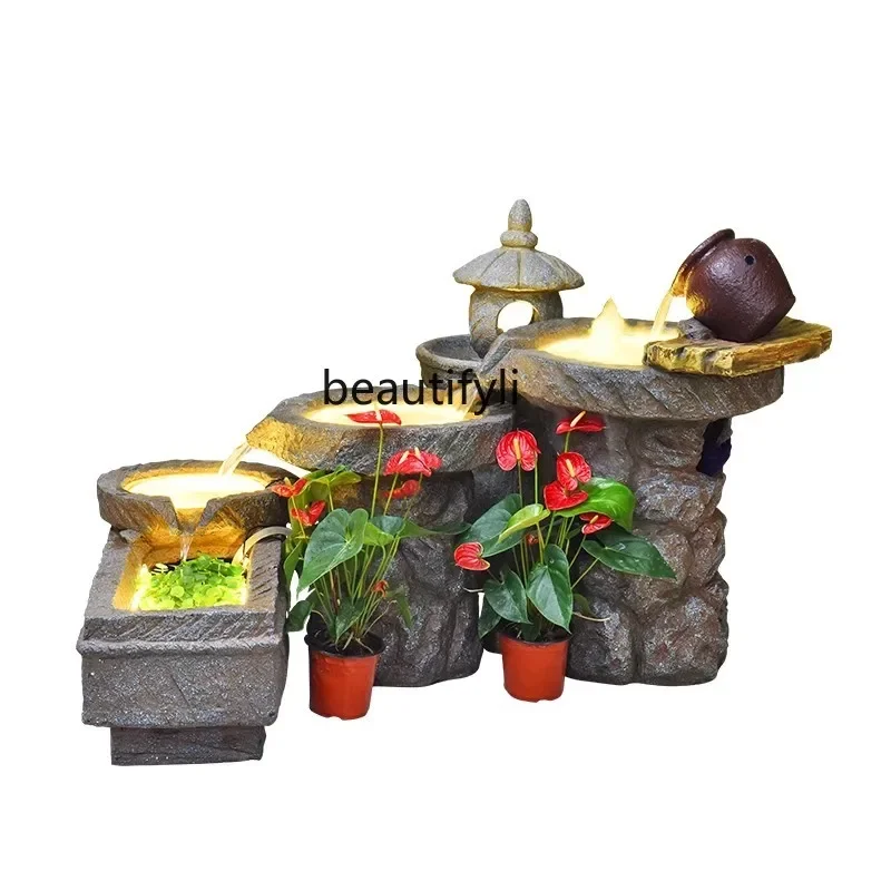 

Chinese decorative ornaments, rockery, flowing water fountain, fish pond, floor-to-ceiling outdoor garden, courtyard landscaping