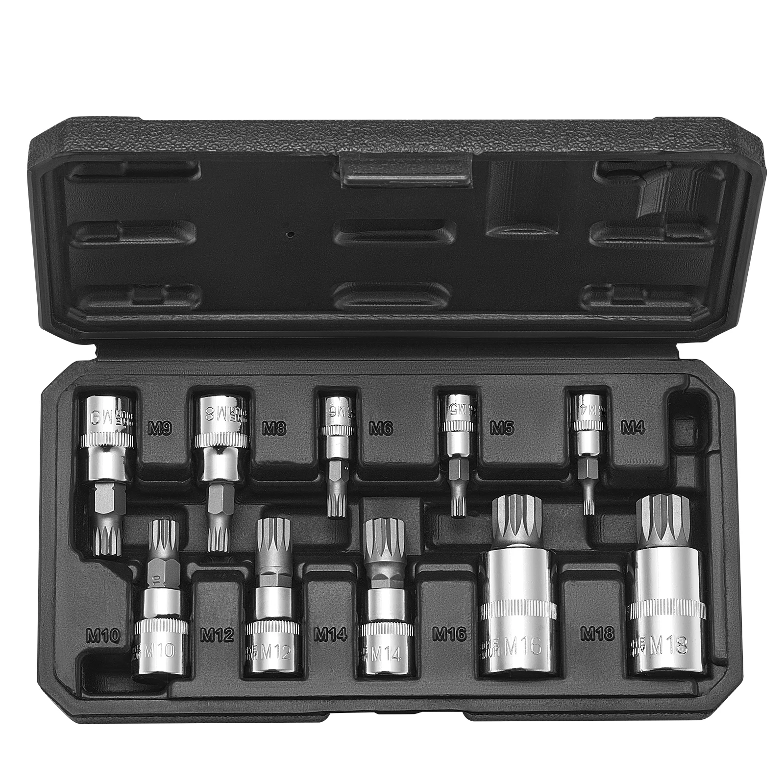 SucceBuy XZN Triple Square Spline Bit SocketSet 10Piece M4- M18 Premium Cr-V Steel Enhanced Storage Case Triple Square SocketSet