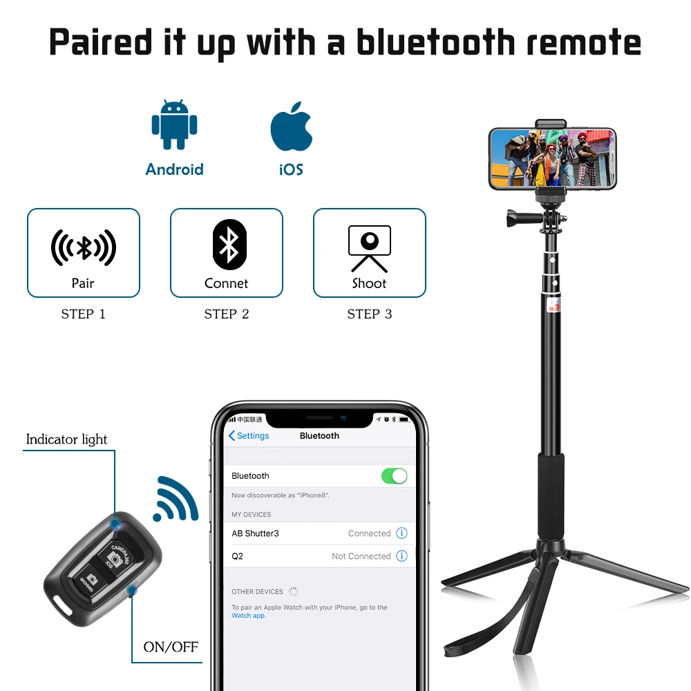 SH 90/150cm Adjustable Selfie Stick With Wireless Bluetooth-compatible And Phone Clip For Smartphone Live Photo Youtube Outdoor