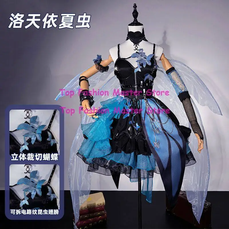 

VSINGER Luo Tianyi Summer Insect Cosplay Costume Blue Black Butterfly Wings Prop Dress Halloween Outfit
