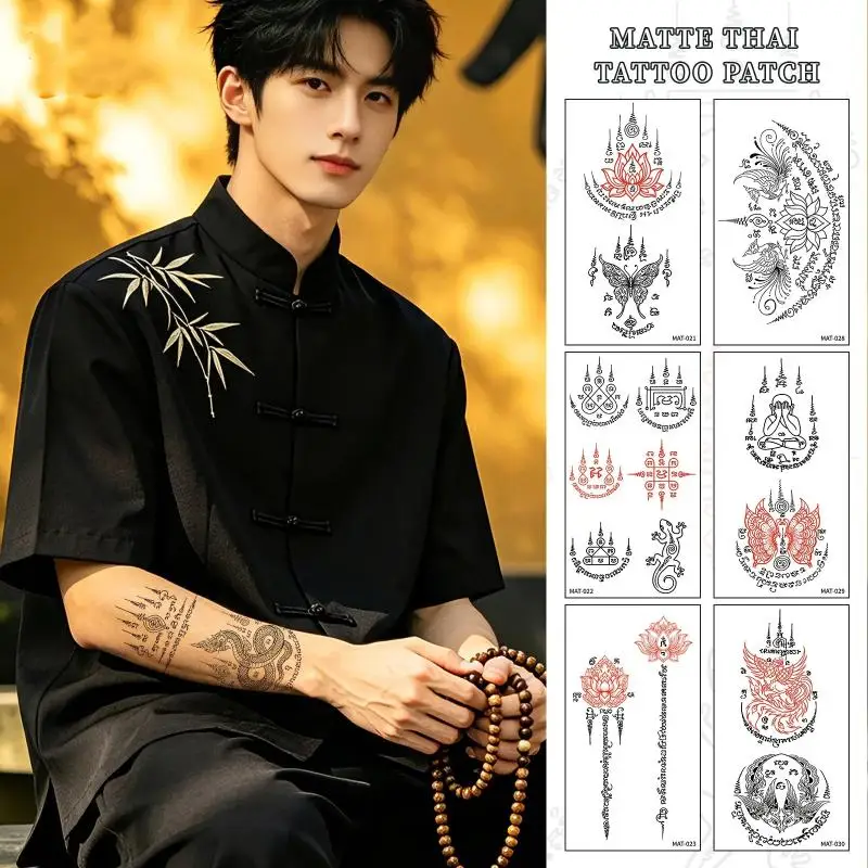 Matte Thai Temporary Tattoo Stickers Fade Resistant Waterproof Sweatproof Exotic Designs for Night Club Party Body Makeup