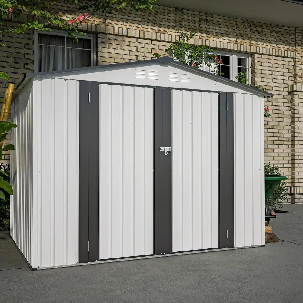 Outdoor Storage Shed, Metal Shed with Design of Lockable Doors, Utility for Garden, Backyard, Patio, Outside use 8' x 6'