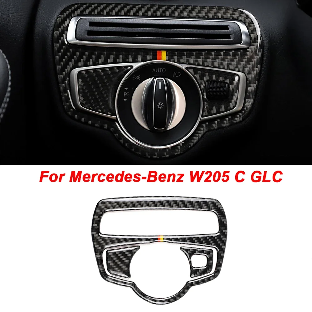 

Mutips Car Headlight Switch Frame Cover Styling Carbon Fiber Sticker Accessories For Mercedes New C Class W205 C180 C200 GLC