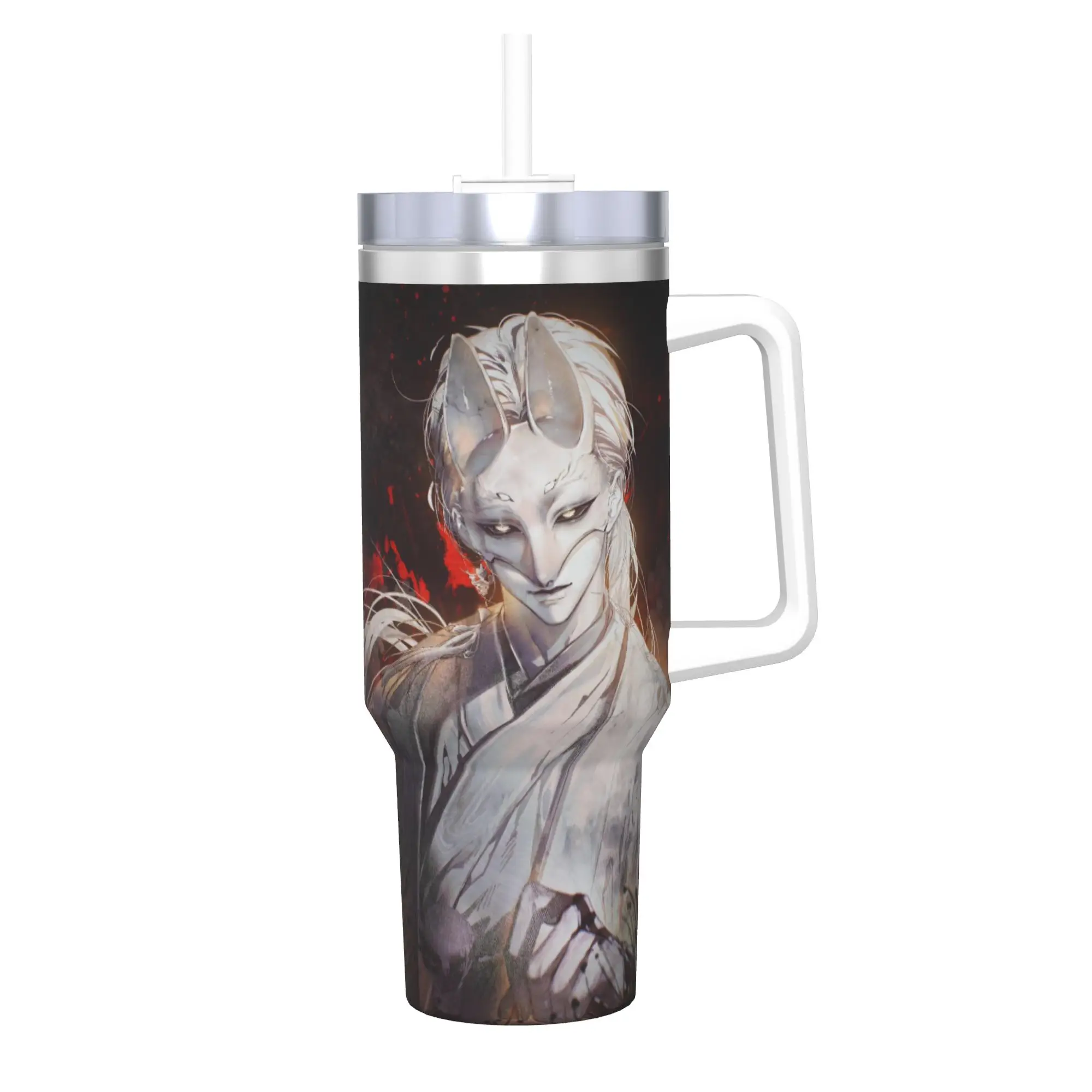 

40oz Silent Hill F Tsuneki Kotoyuki Fox-Mask Vacuum Insulated Tumbler Game Double Walled Mugs Cold Hot Drink Cup Car Reusable