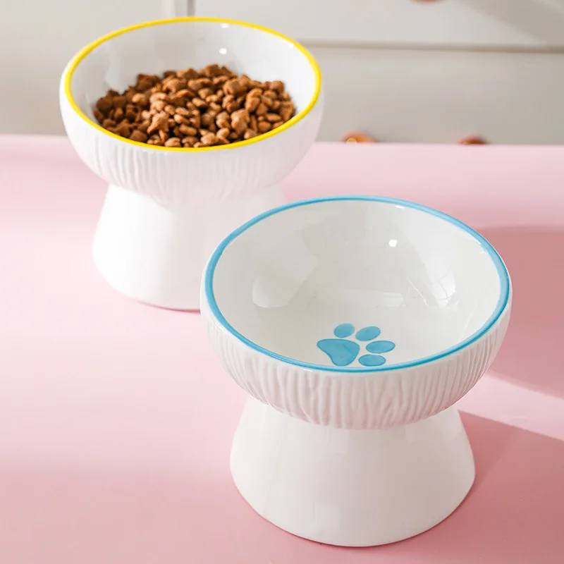 Pet Supplies Cat Bowls Eating And Drinking Water Ceramic Protection For Cervical Spine High Feet And Preventing Tipping Over