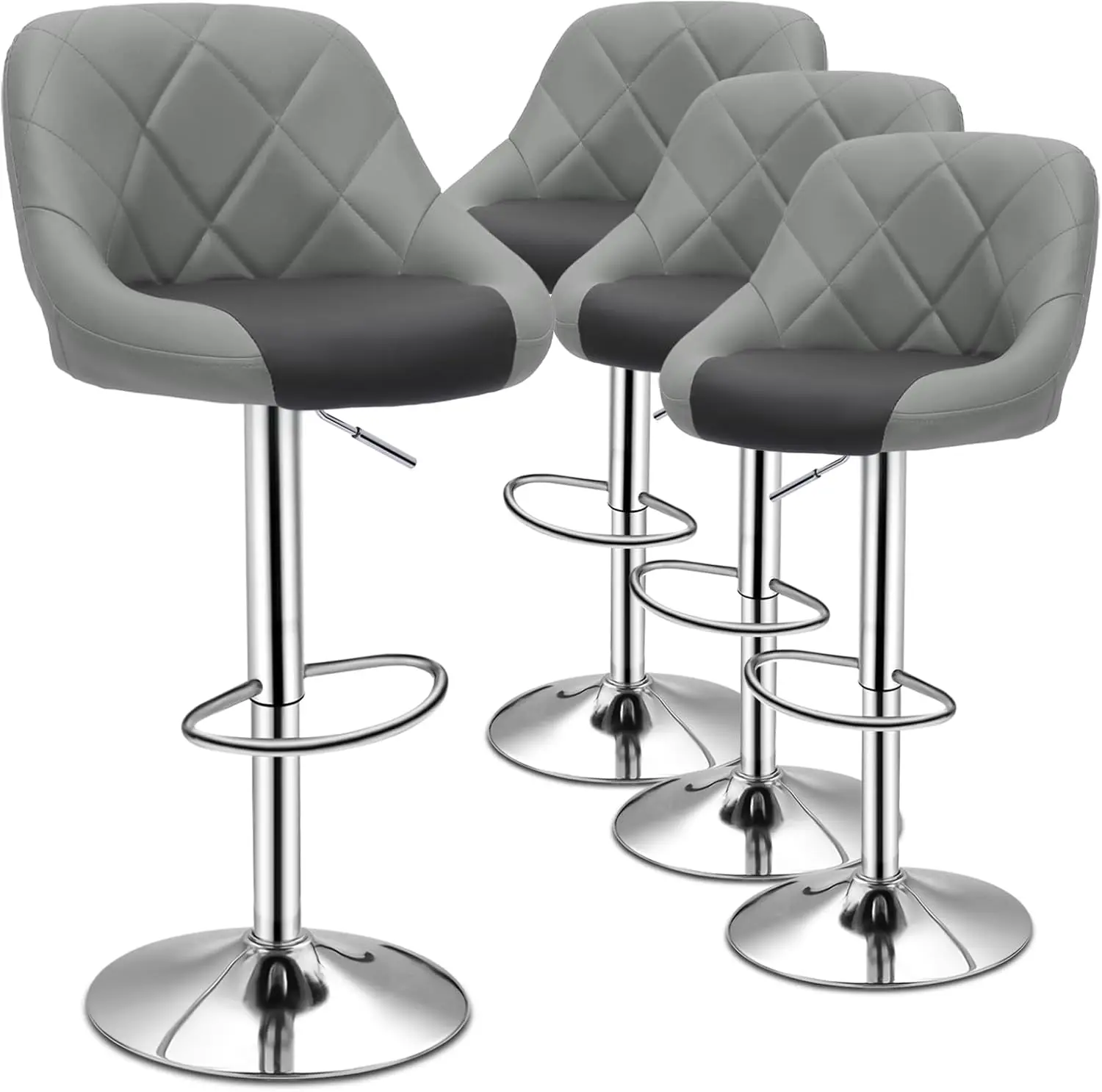 Magshion Faux Leather Bar Stools Adjustable 360 Degree Swivel Backrest Footrest Barstool Set of 4 (Style02-Mixed, Mixed Gray