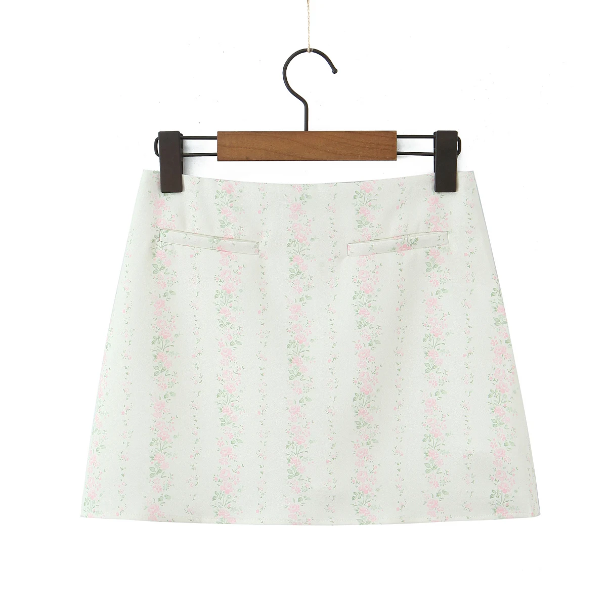 Sexy Floral Print V Neck Bra Chest Cross Lacing Up Bandage Back Tank Top + Zipper High Waist A-lined Mini Skirt 2 Pieces Set view 5