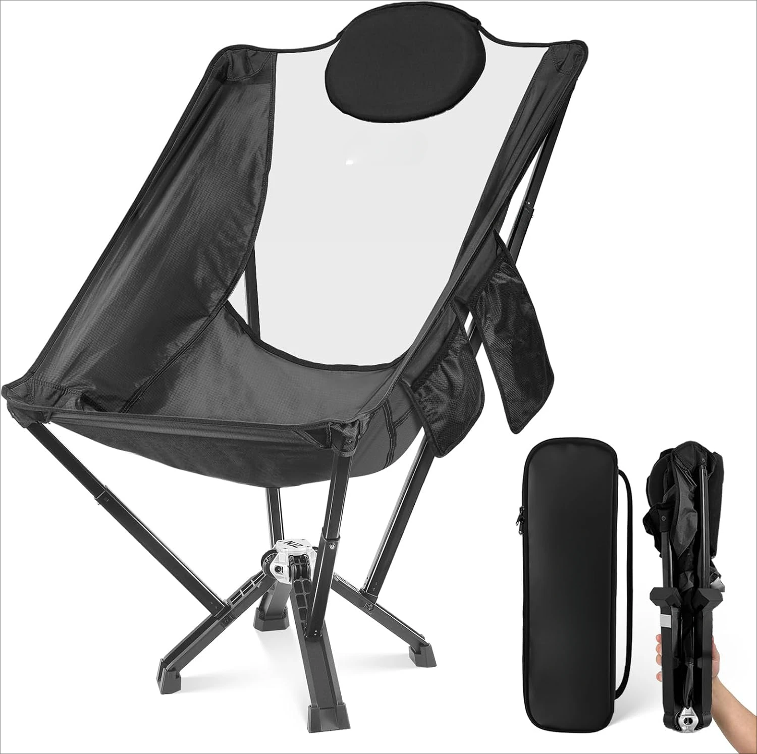 High Back Camping Chair with Carry Bag, 600 LBS Capacity, Heavy Duty Folding Chair for Adults, Compact Camping Chair