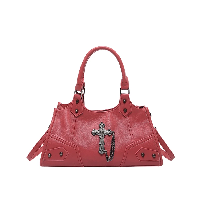 

Subculture Goth Girl Handbag Punk Women Large Capacity Black Leather Shoulder Bag LadiesTop Handle Travel Tote Crossbody Purse