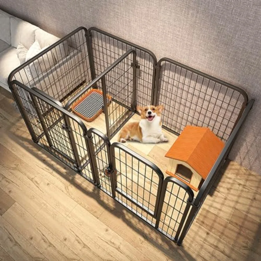 

Metal Puppy Playpen Detachable Safe and Sturdy Dog Pens with Separate Toilet Area Indoor Portable Pet Exercise Panels Fence Sma